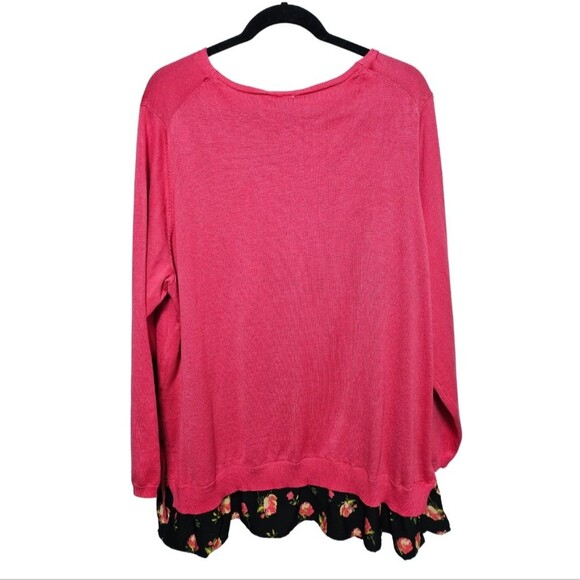 Terra & Sky Mixed Media Longline Layered Knit V Neck Blouse Tie Sides Plus Sz 2X - Picture 2 of 11